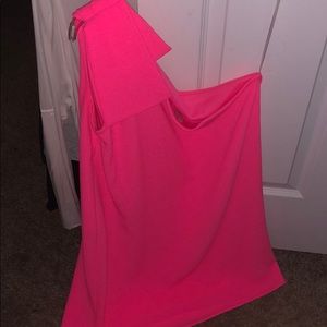 One shoulder bright pink dress